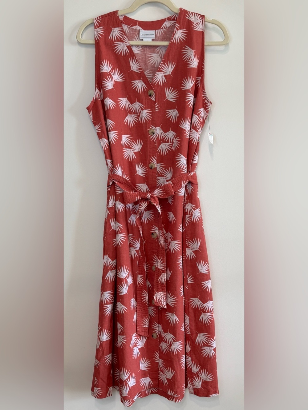 NEW Liz Claiborne Women's Sleeveless Linen Cotton Dust Cedar Palm Dress Size L
